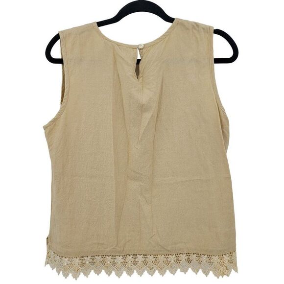 Vintage 2pc Linen Pants Outfit M Elastic High Rise Wide Pockets Lace Trim Tank - Picture 9 of 16